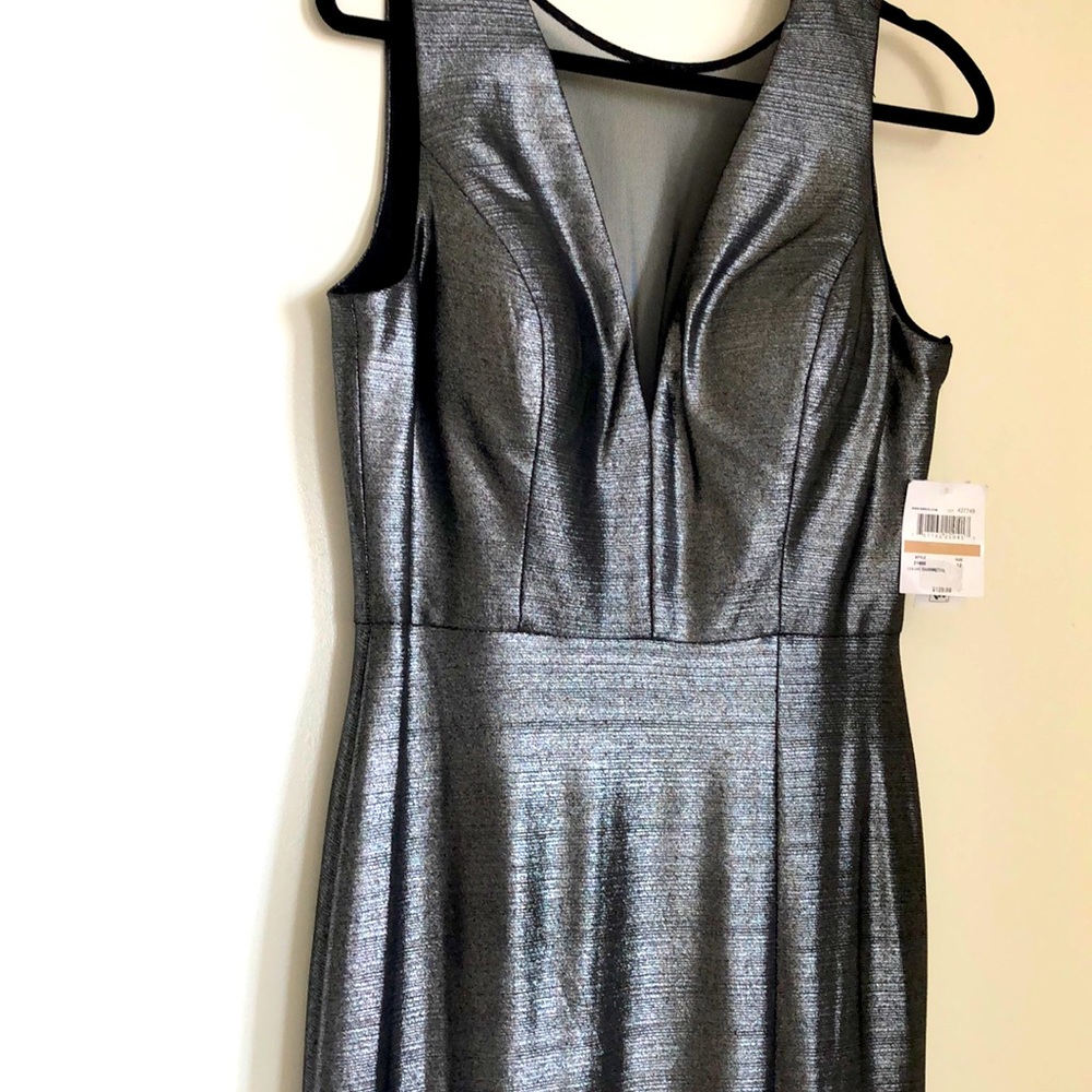 New! Tags still on! Long gunmetal evening gown.